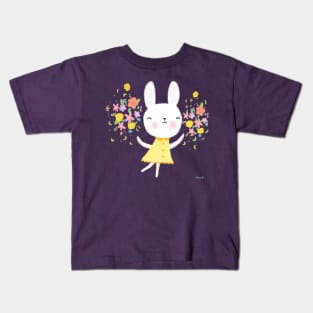 Dancing Bunny With Flowers Kids T-Shirt